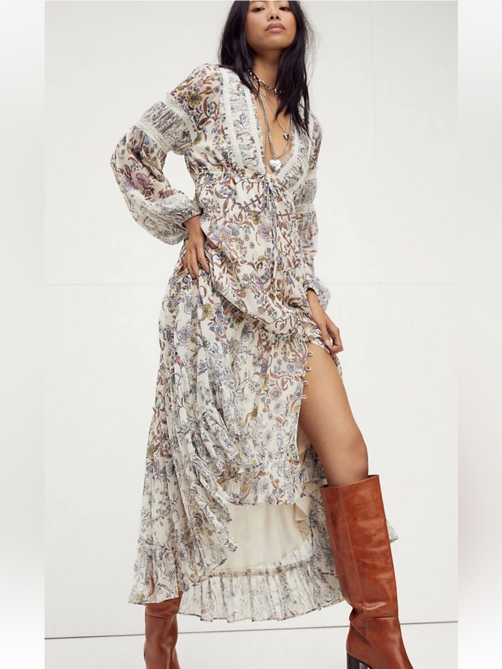 Free People Cassis Chiffon Maxi Dress M